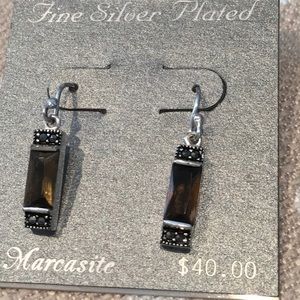 Marcasite and Smokey topaz fish hook wire earrings